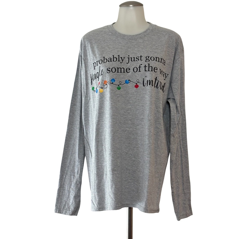 Port & Company Long Sleeve T-Shirt Women L Gray Christmas Graphic Excellent FUN! - Picture 2 of 9